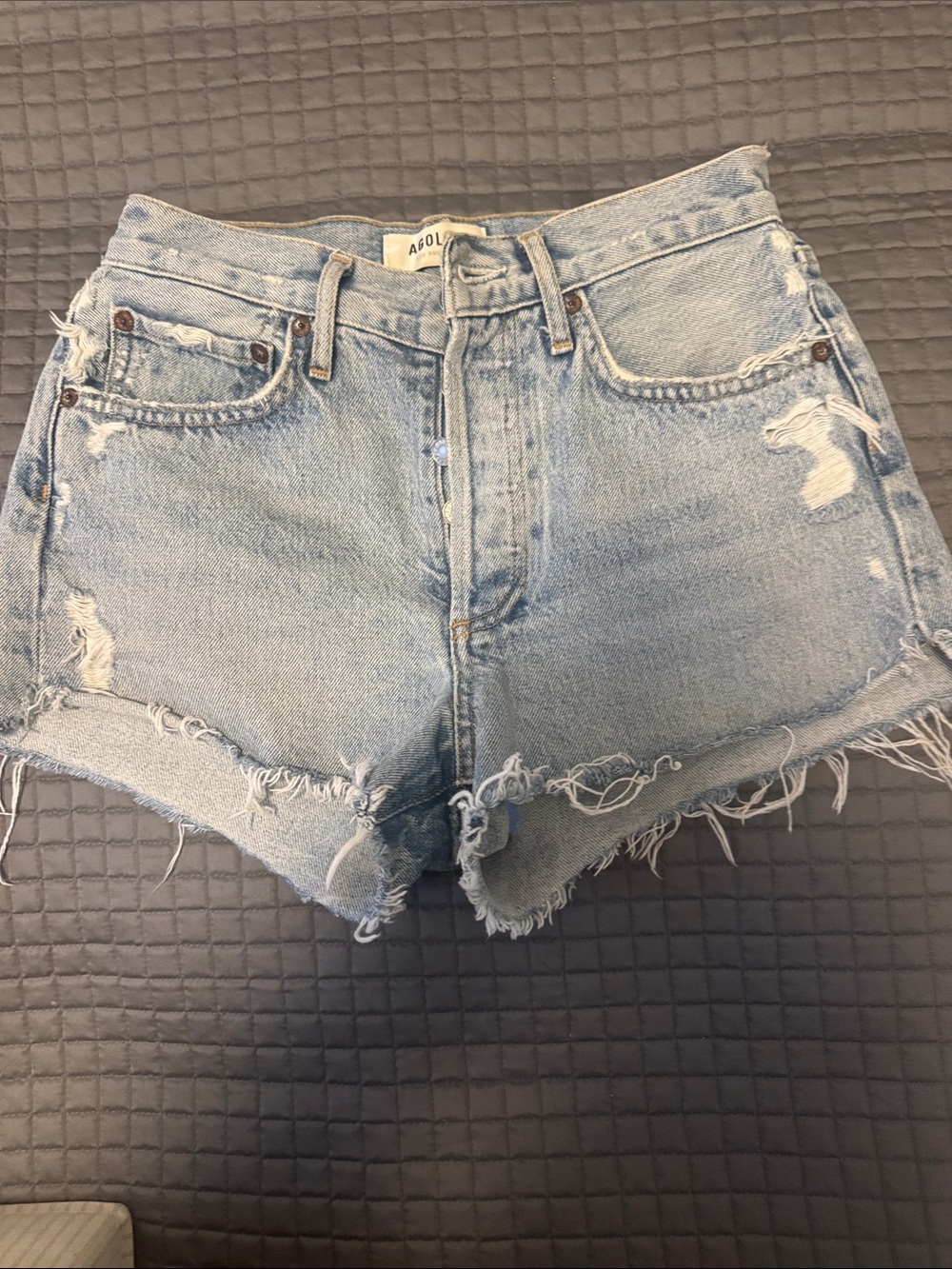 Agolde Parker Light Blue Distressed High-Rise Denim Shorts